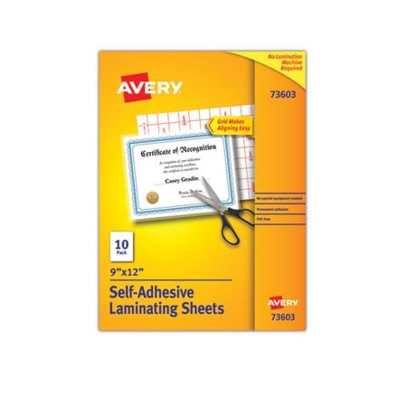 Avery Dennison Avery, CLEAR SELF-ADHESIVE LAMINATING SHEETS, 3 MIL, 9in X 12in, MATTE CLEAR, 10PK 73603